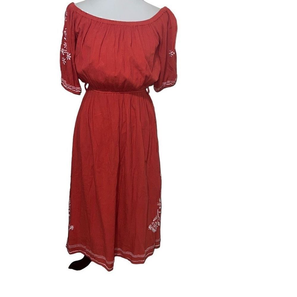 Tularosa Marty Dress Orange Embroidered Gauze Boho MIDI Dress sz S Small